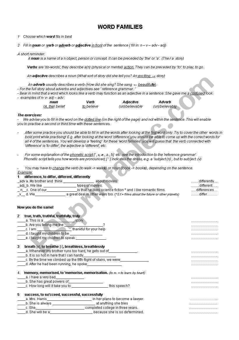 Word Family worksheet