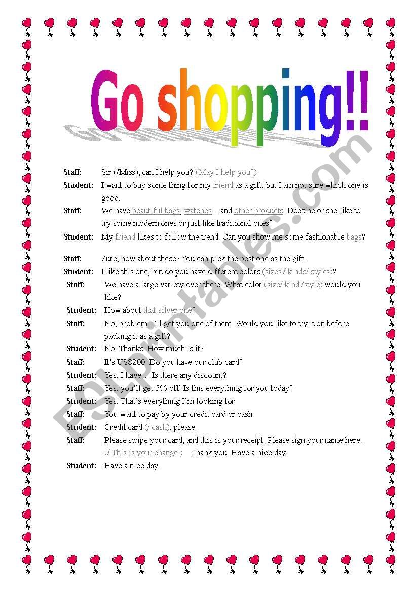 Go shopping worksheet