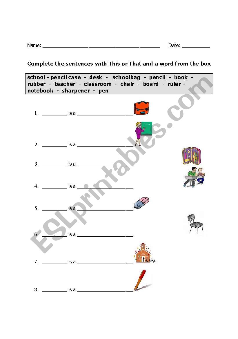 Demonstratives this/that worksheet