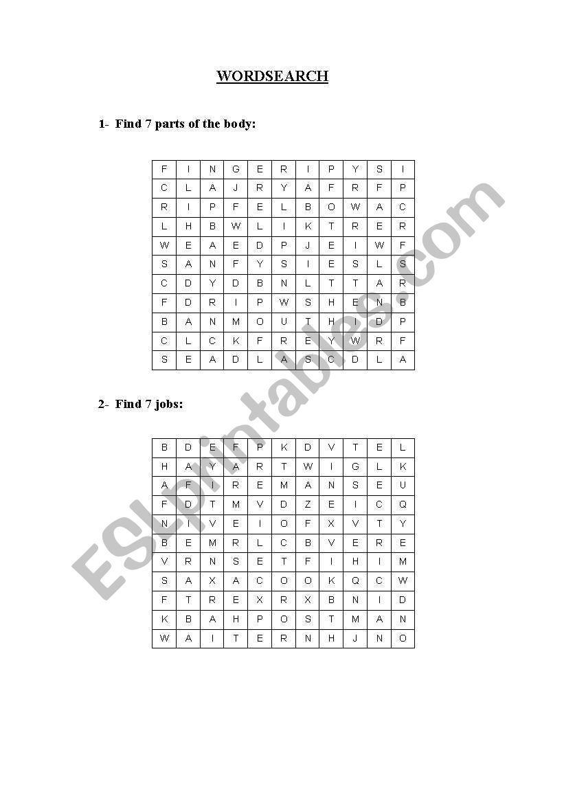 wordsearch worksheet