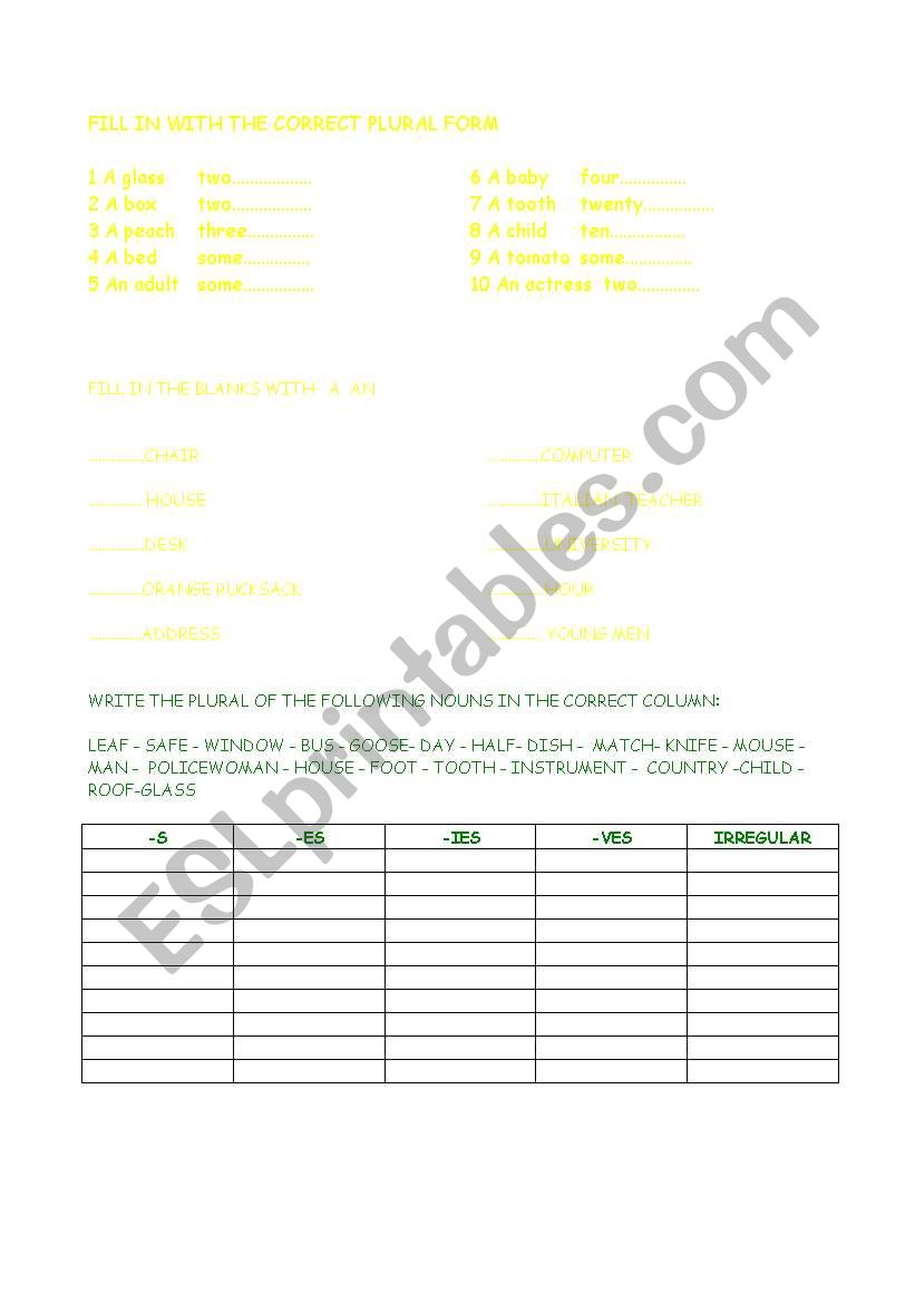 plurals worksheet