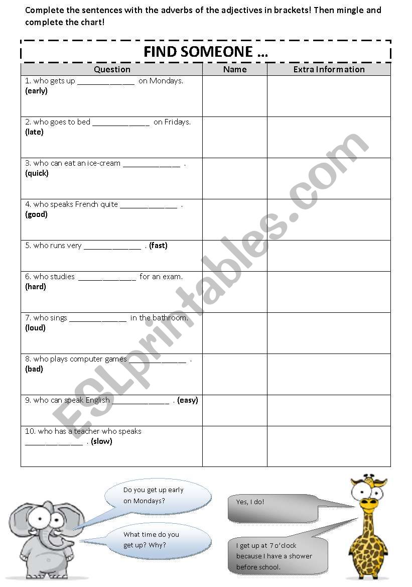 Find Someone Who: Adverbs worksheet