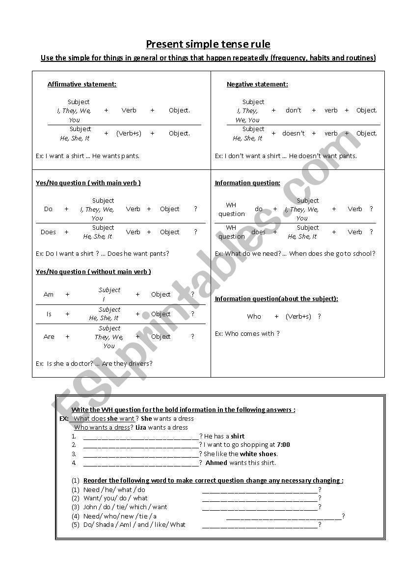 Present simple  worksheet