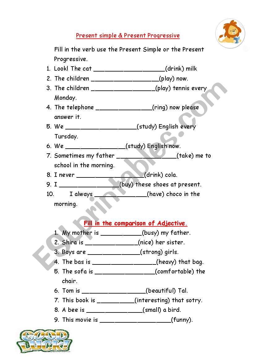 Present Simple & Present Progressive + comparison of Adjective