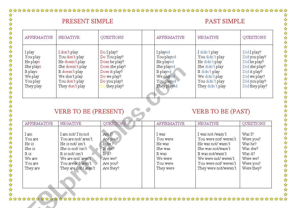 VERBS worksheet