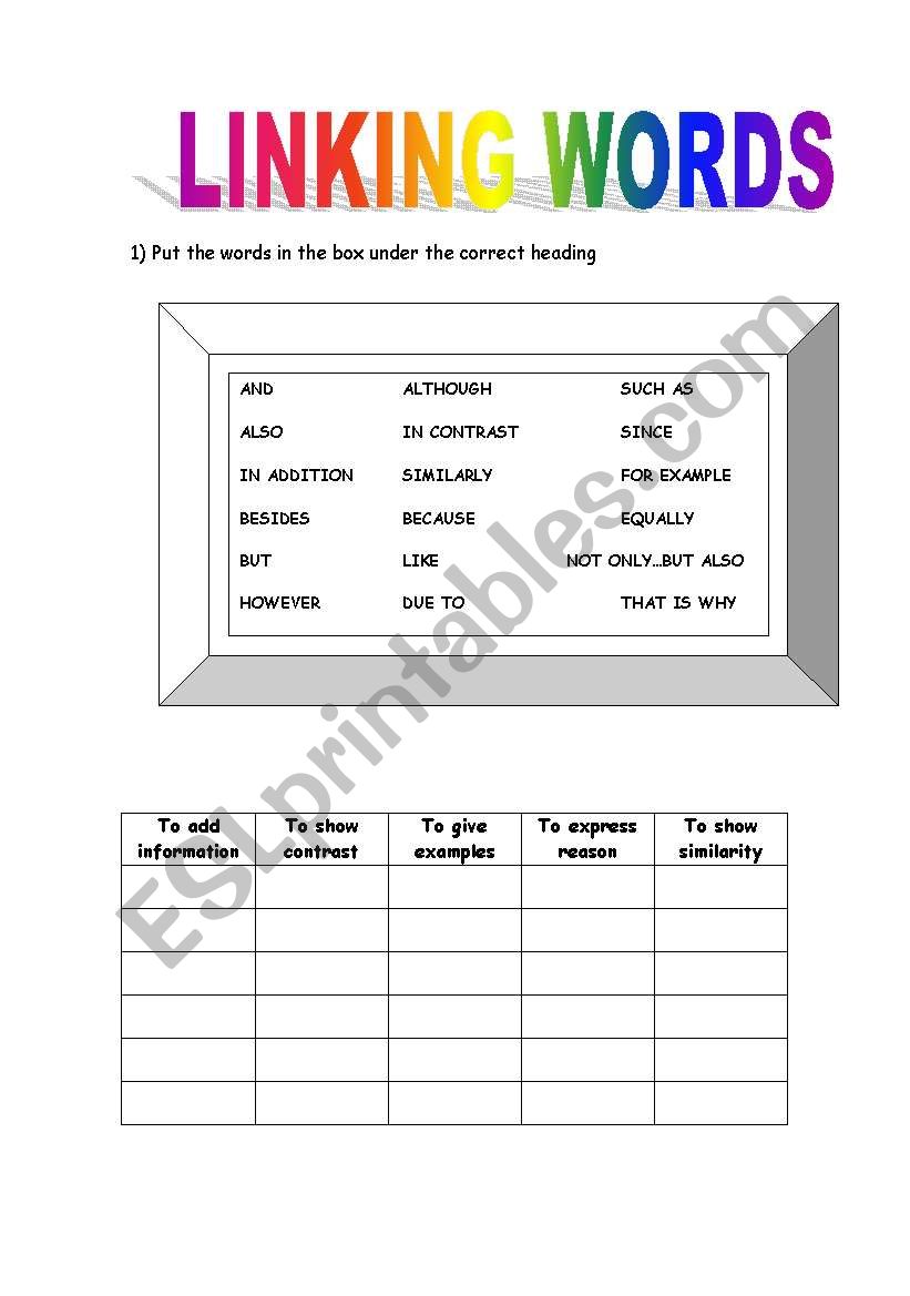 LINKING WORDS worksheet