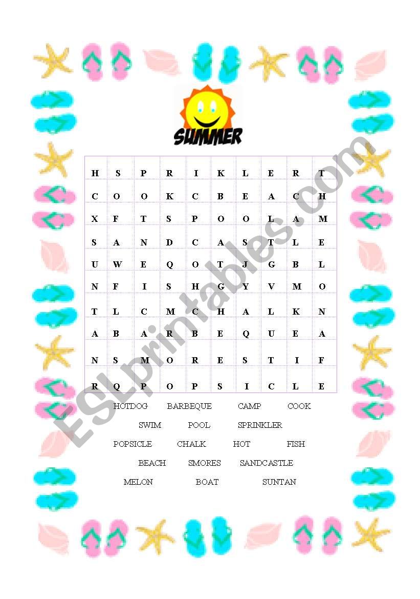 Summer Word Search worksheet