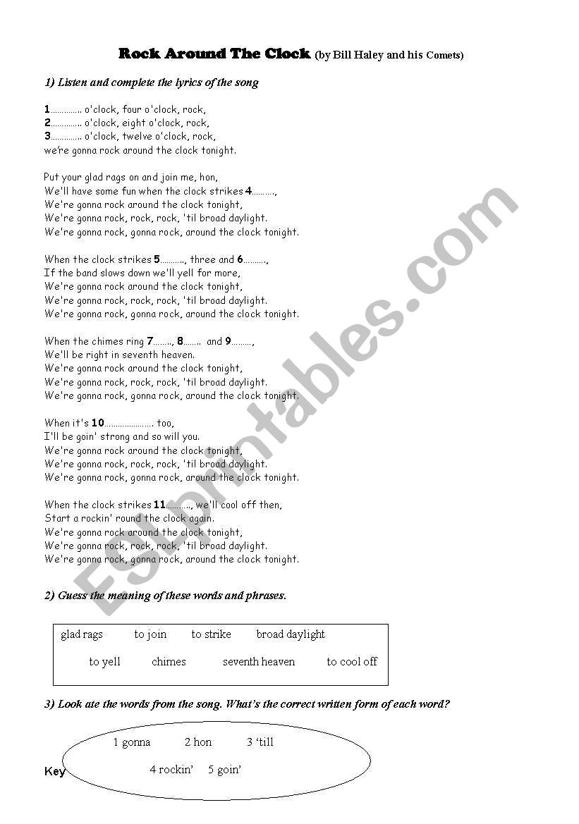 Song- Rock Around the Clock worksheet