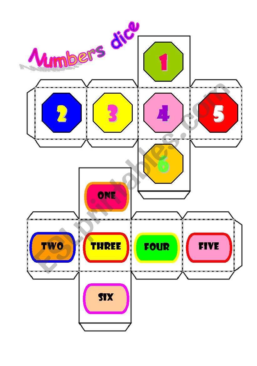 Numbers dice worksheet