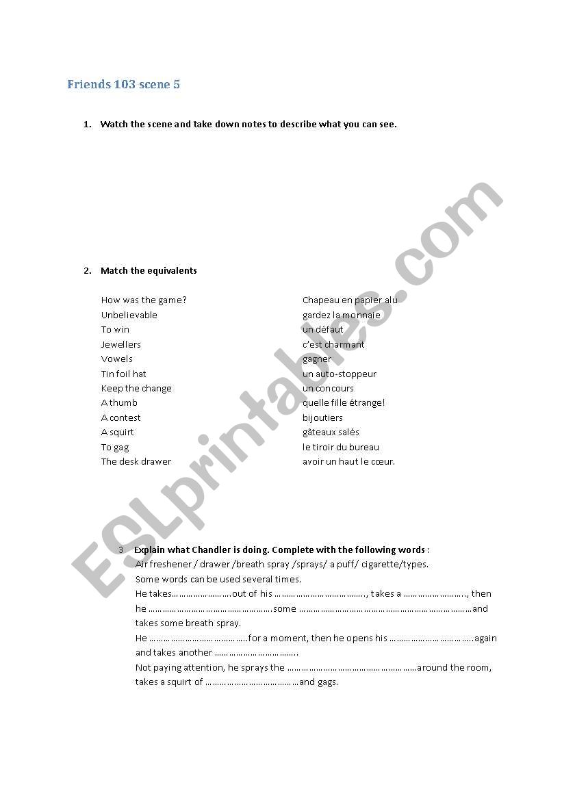 friends scene5 episode 103 worksheet