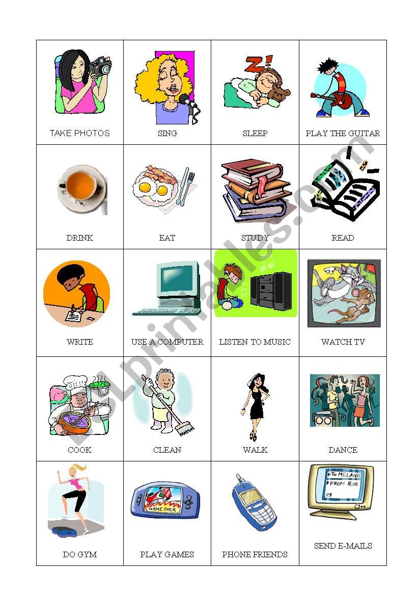 everyday activities CARDS worksheet