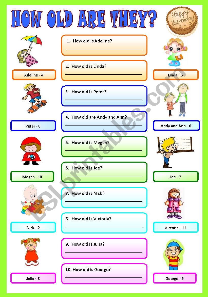 How old are they? worksheet