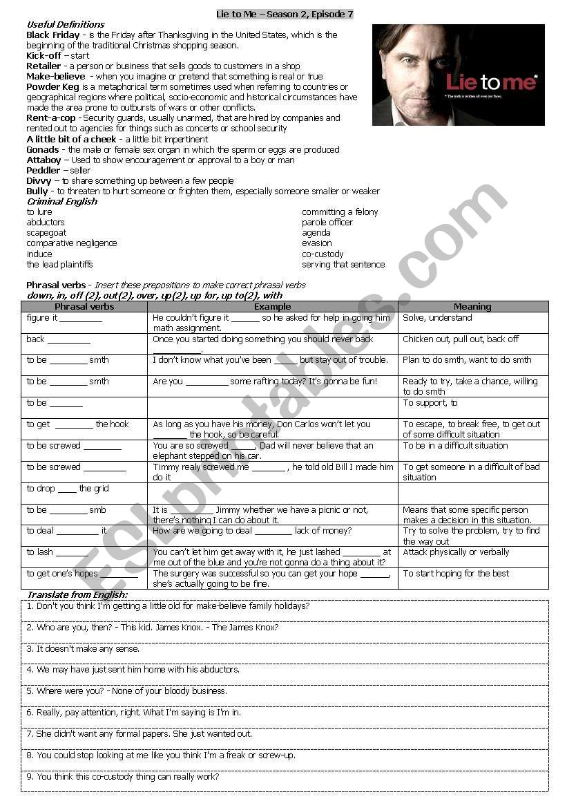 Lie to Me - S02E07 worksheet worksheet