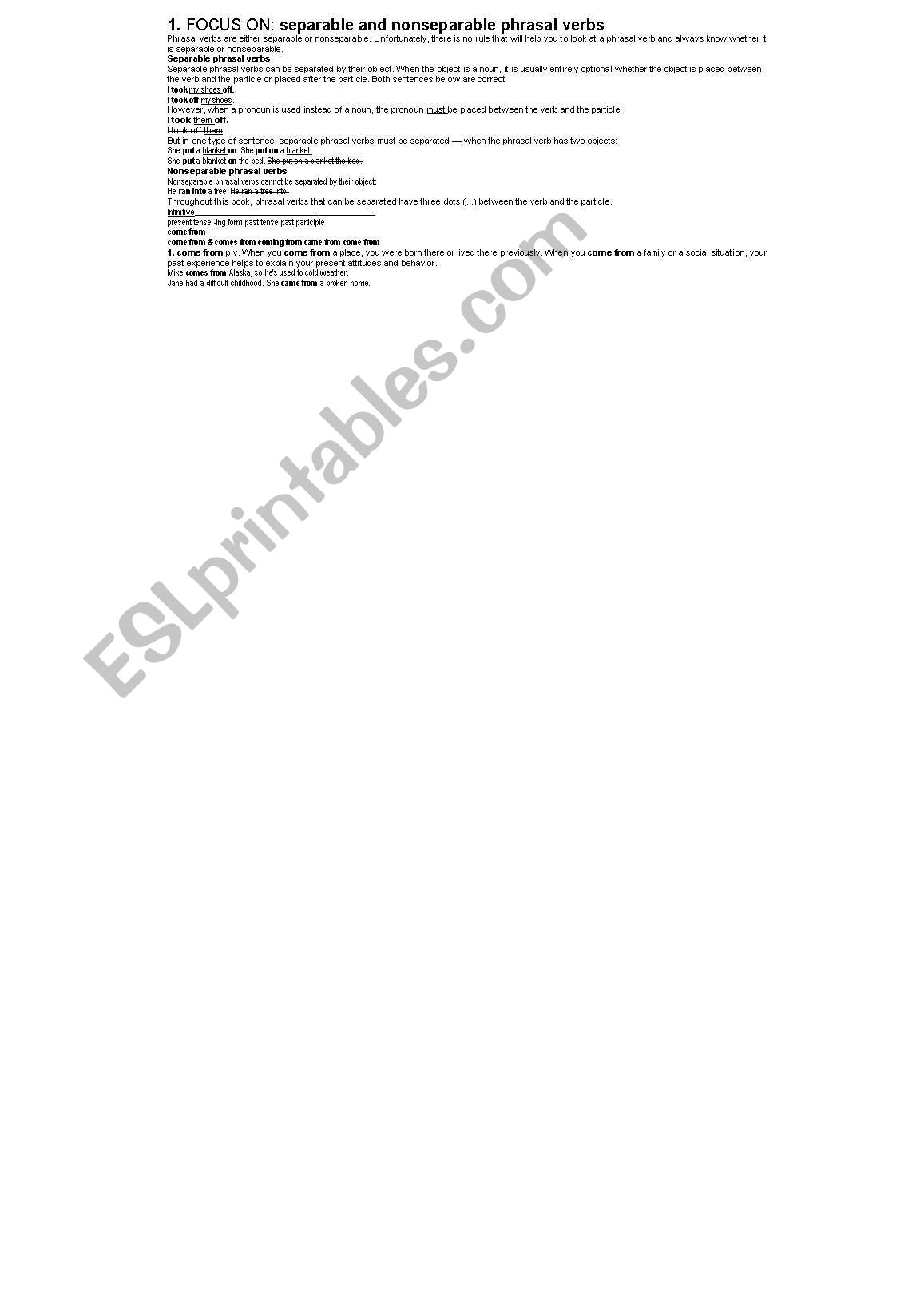 PHRASAL VERBS WITH EXRCISES worksheet