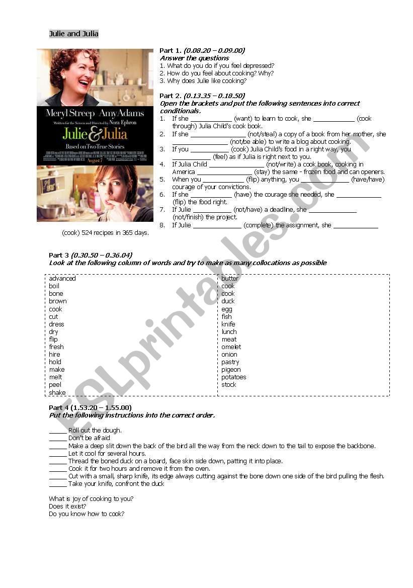 Julie and Julia Worksheet worksheet