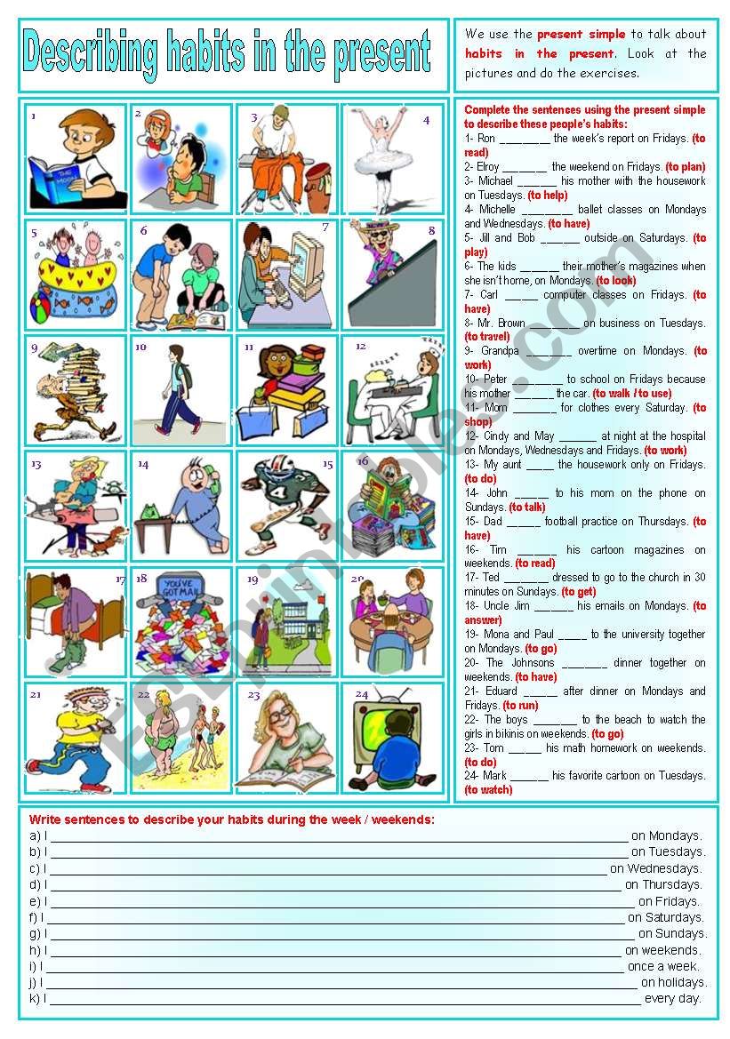 Describing habits in the present (present simple practice) ***fully editable