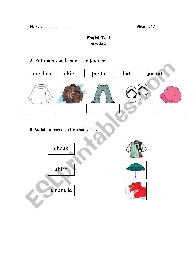 clothes worksheet