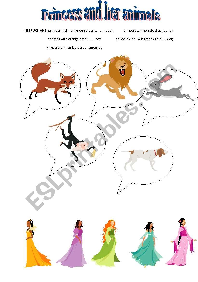 Princess and her animals worksheet