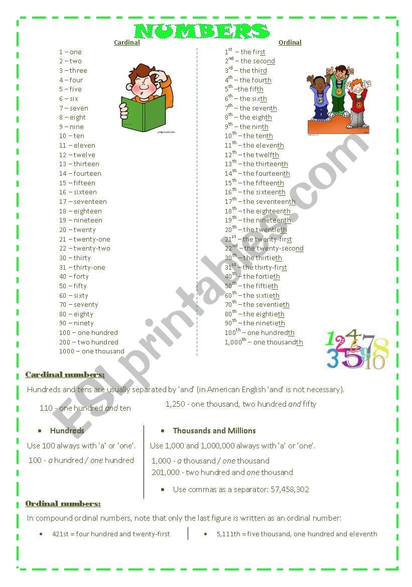 NUMBERS worksheet