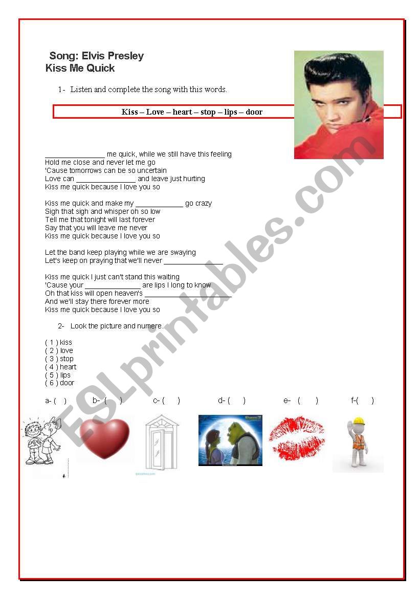 elvis presley worksheet