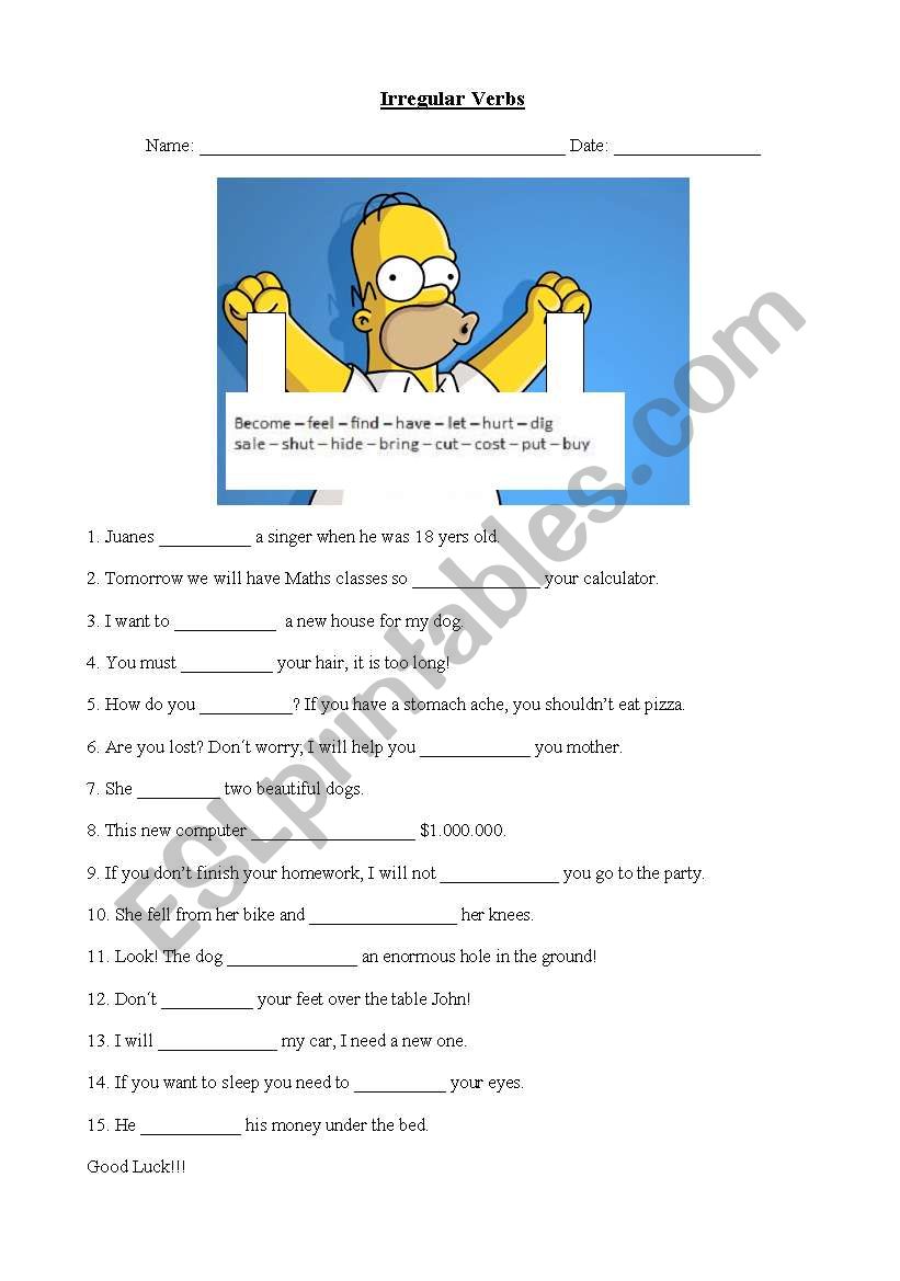Irregular Verbs worksheet