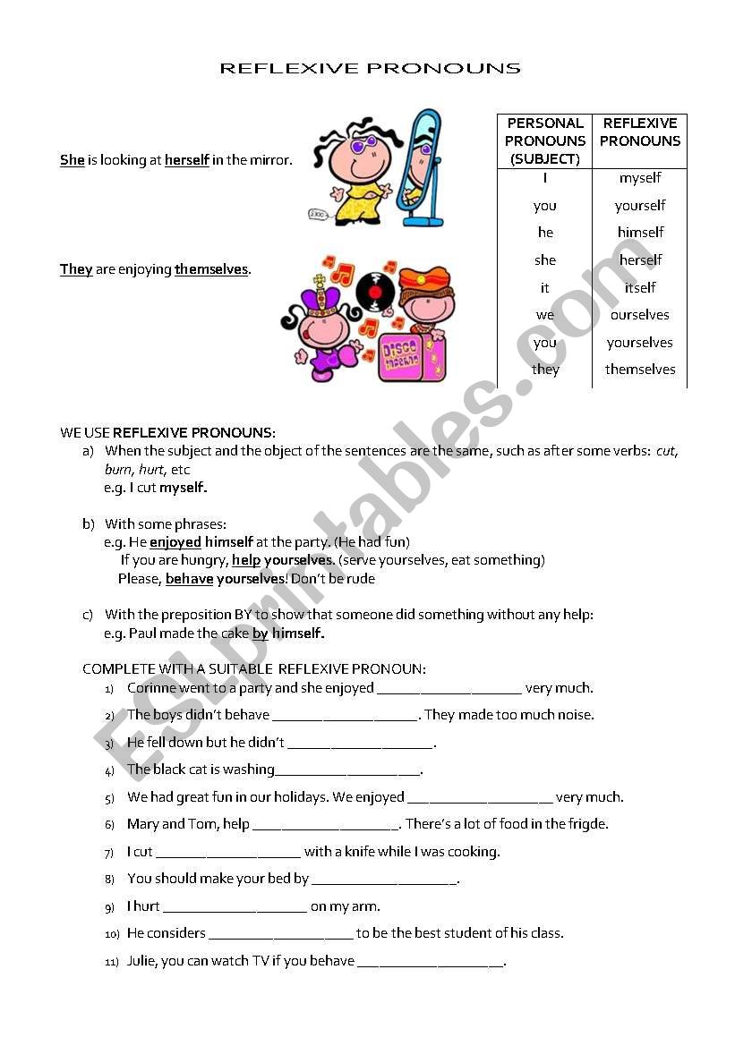 REFLEXIVE PRONOUNS worksheet