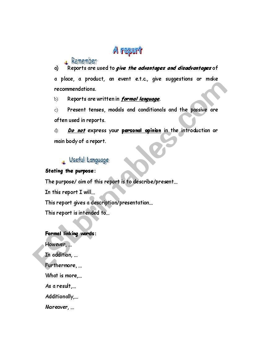 how to write a report worksheet