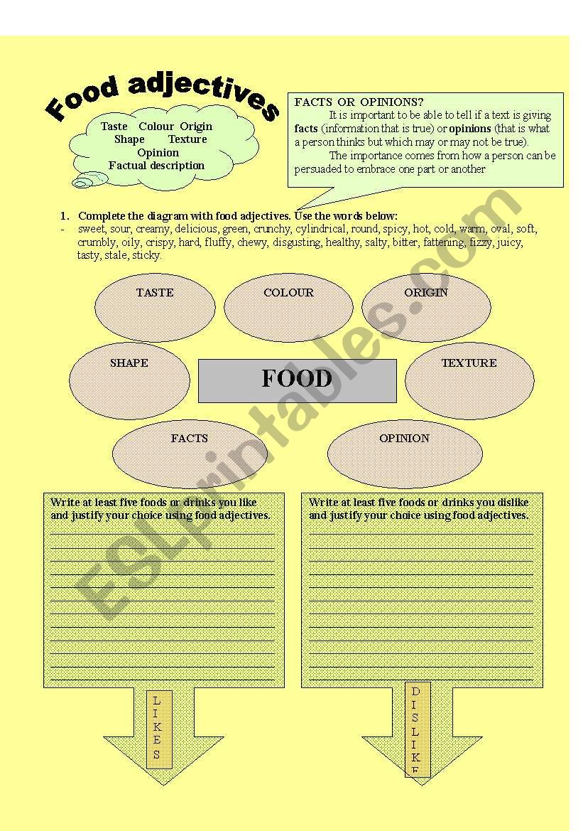 food adjectives worksheet