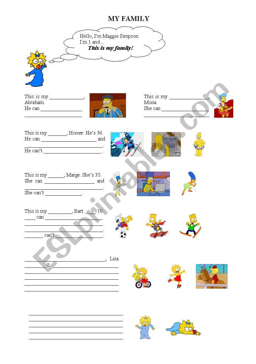 Simpson Familys Abilities worksheet
