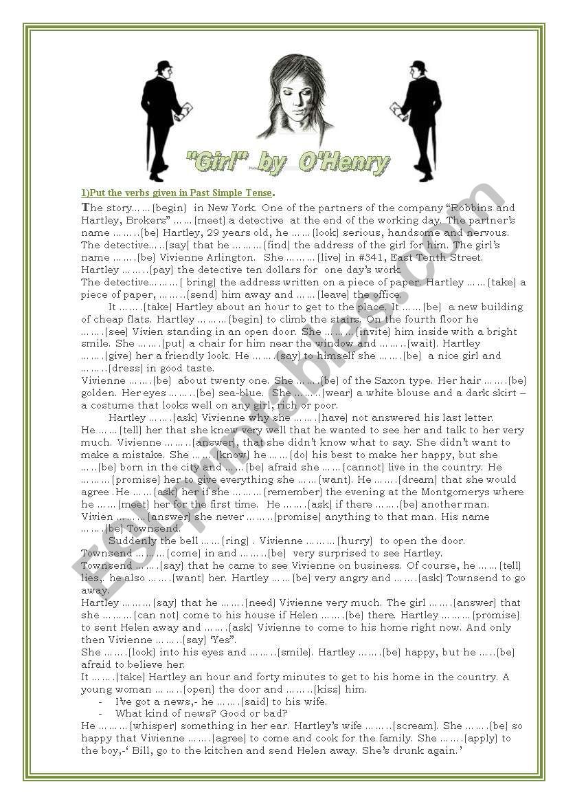GIRL a story by OHenry worksheet