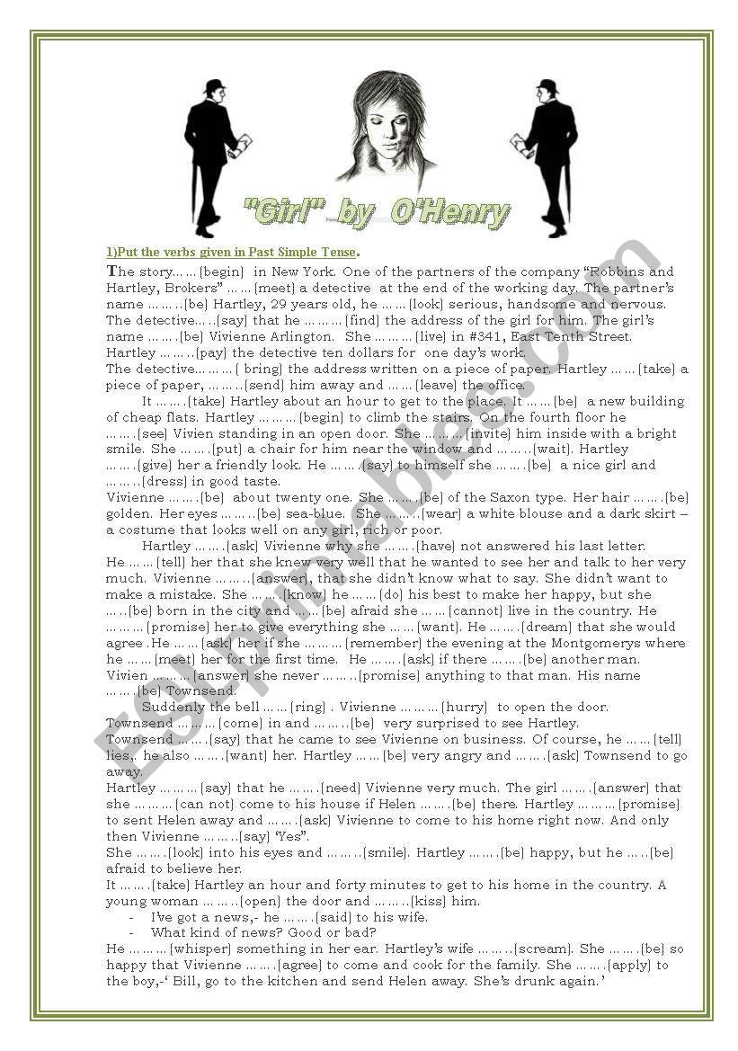 GIRL a story by OHenry worksheet