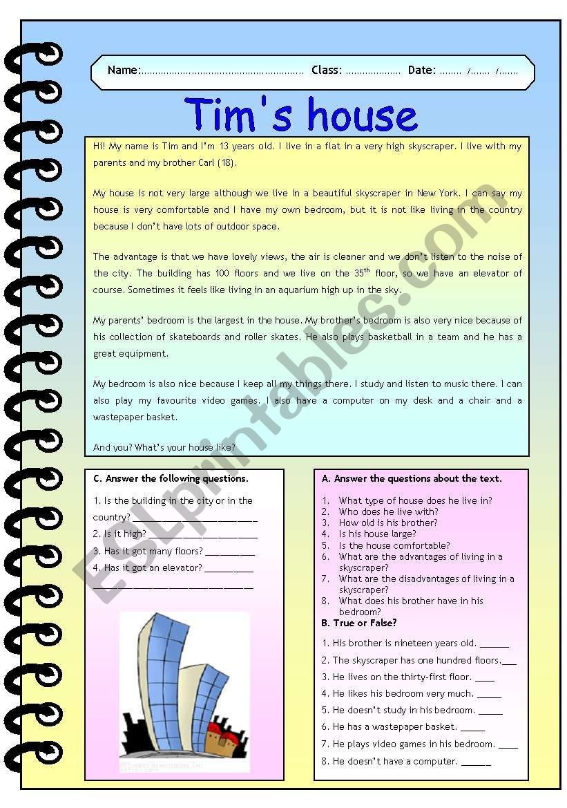 TimÂ´s House (28.04.10) worksheet