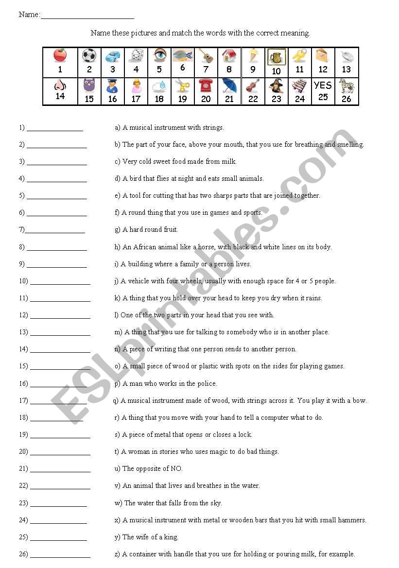 Name the Pictures worksheet
