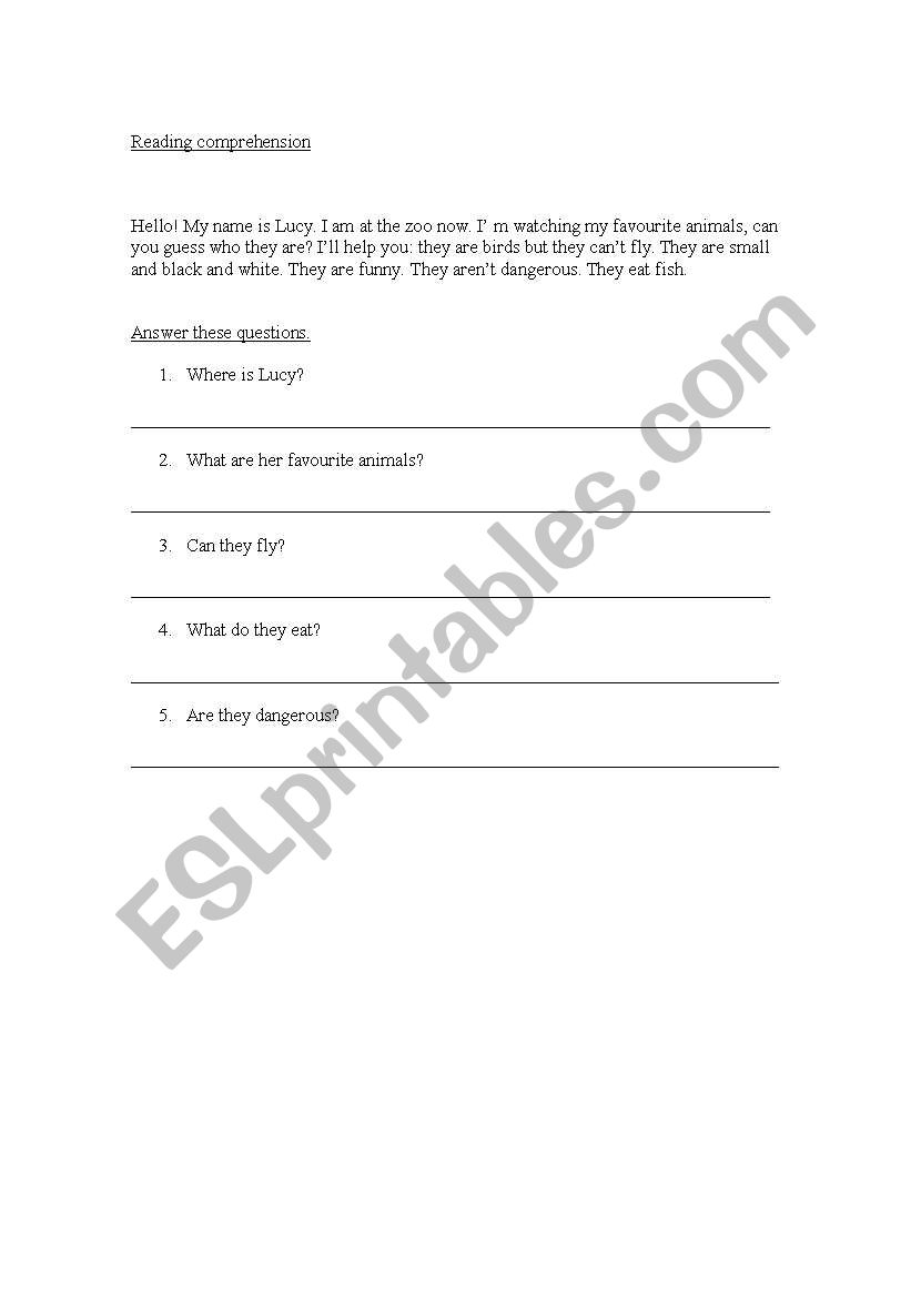 reading comprehension worksheet