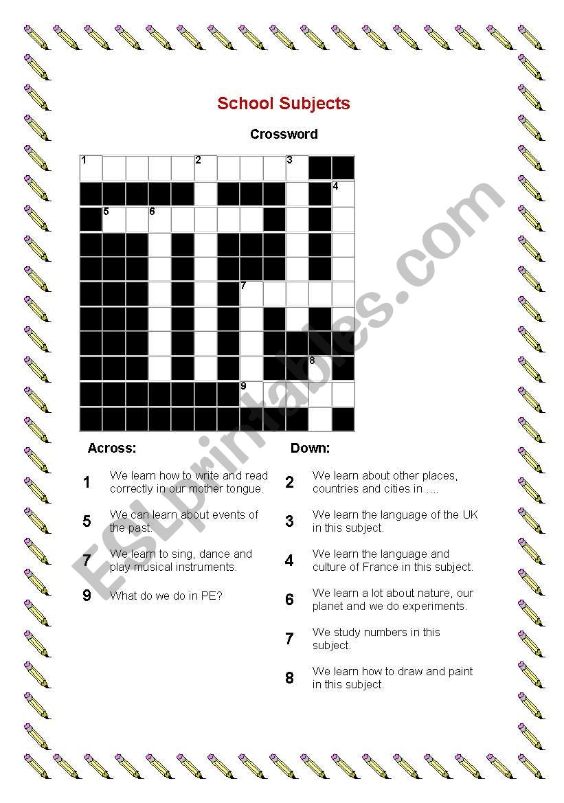 School Subjects worksheet