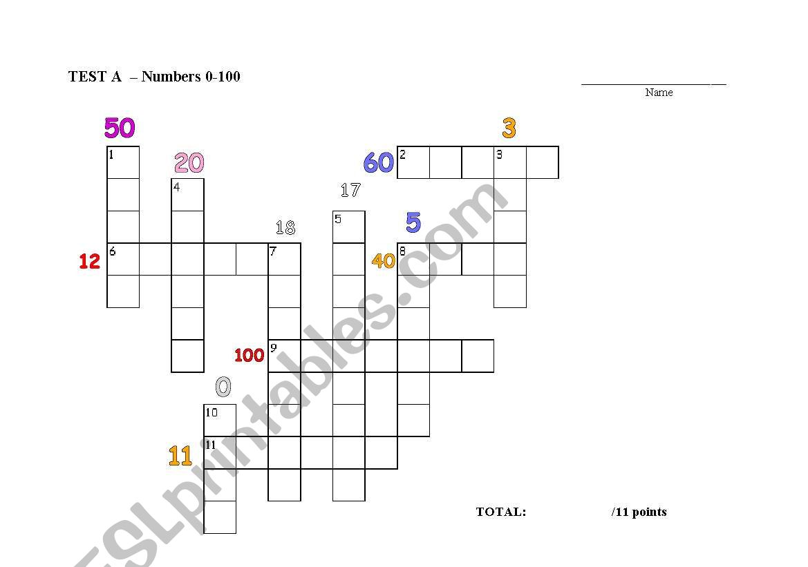 Numbers 0-100 worksheet