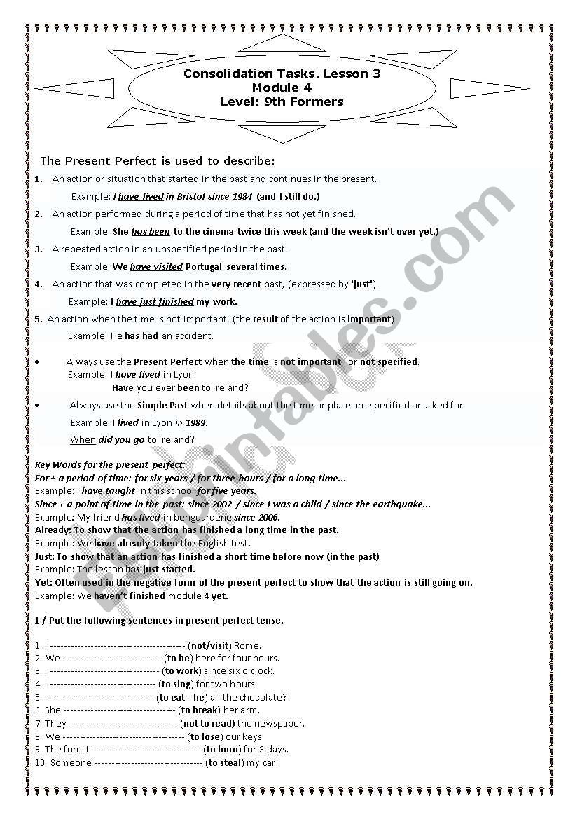 The present perfect tense worksheet