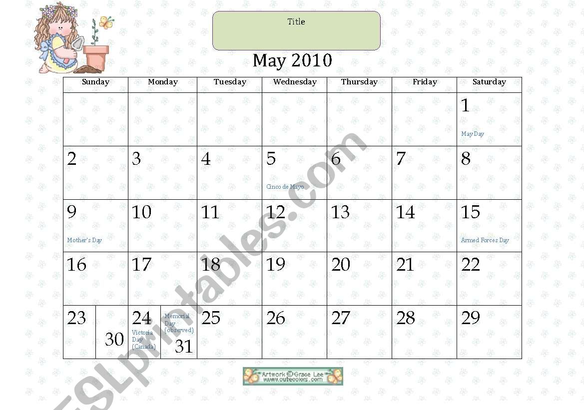 May 2010 calendar worksheet