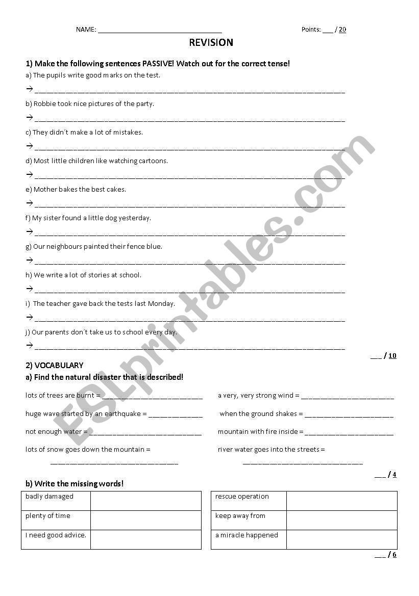 Revision - MORE! 3 Unit 12 worksheet