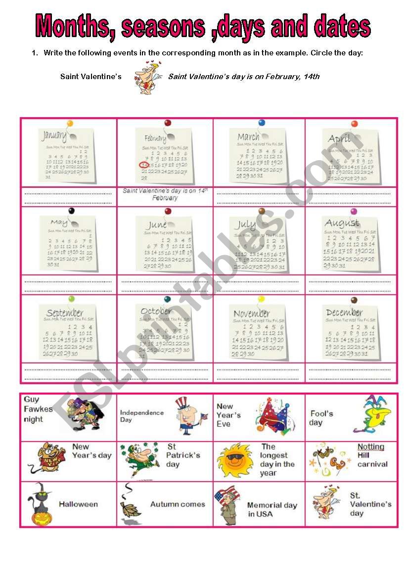 Months, days and dates worksheet