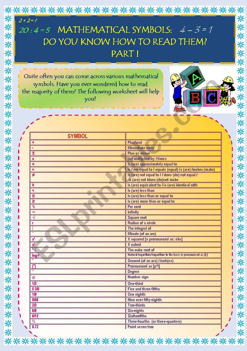 BASIC MATHEMATICAL SYMBOLS - HOW SHOULD WE READ THEM? 
