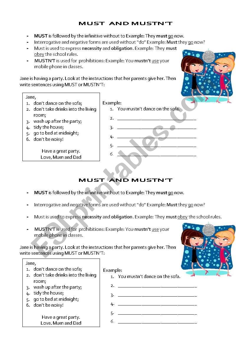 MUST & MUSTNT worksheet