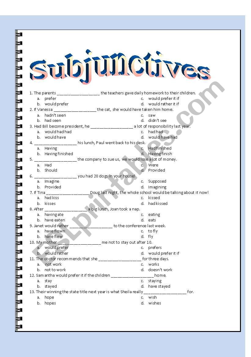 Subjunctive Multiple Choice - Key Included