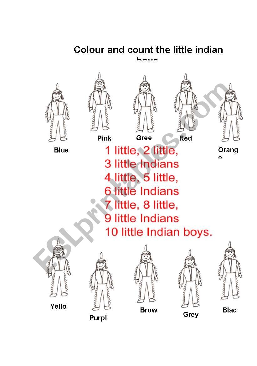 Ten little indians boys worksheet
