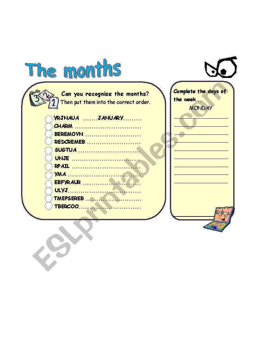 days, months and ordinals numbers