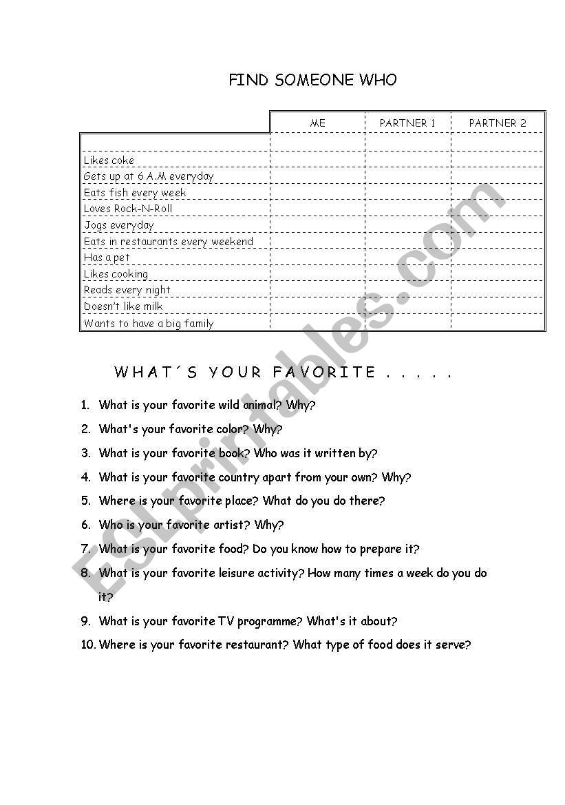 Talk to your classmate worksheet