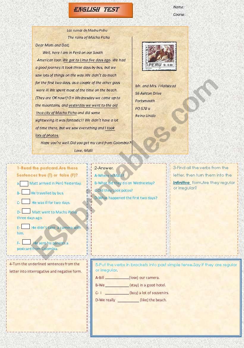 THE MACHU PICHU RUINS worksheet