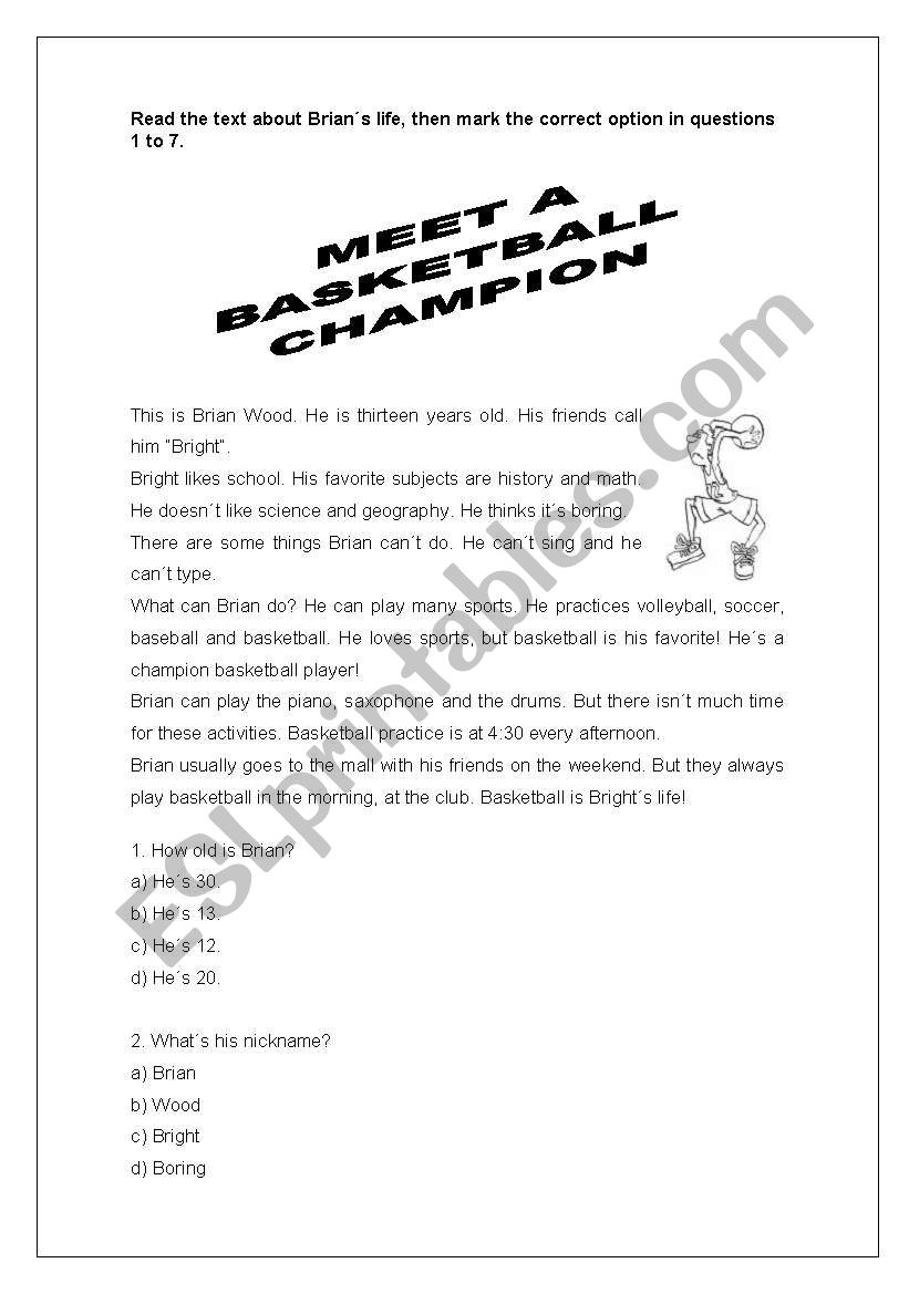 Meet a basketball player ( 2 pages ) 
