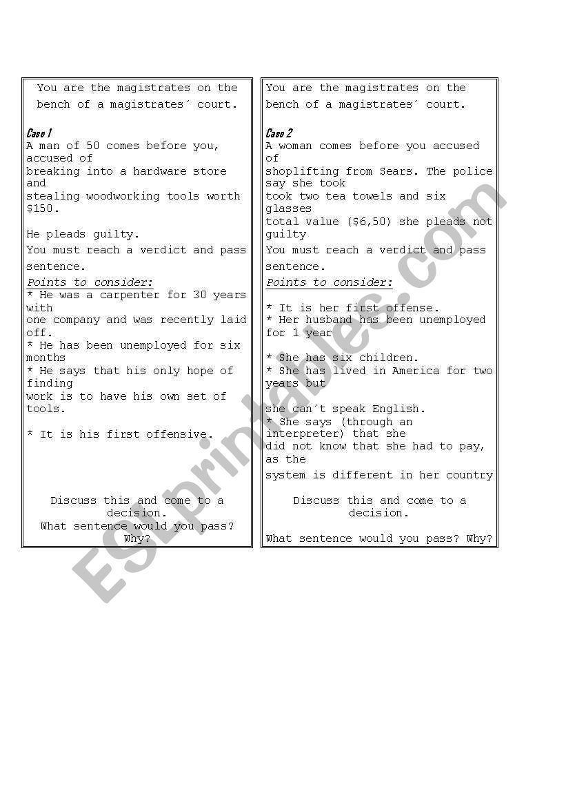 Criminal cases worksheet