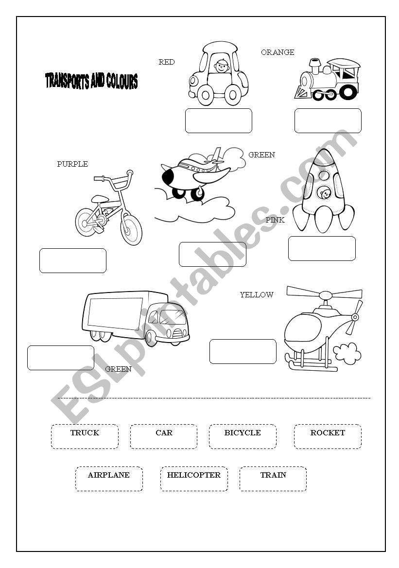 Transport and colours worksheet